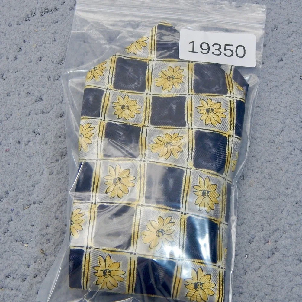 Monsieur Givenchy Tie Blue Yellow Floral Grid Jacquard Silk Classic Geometric